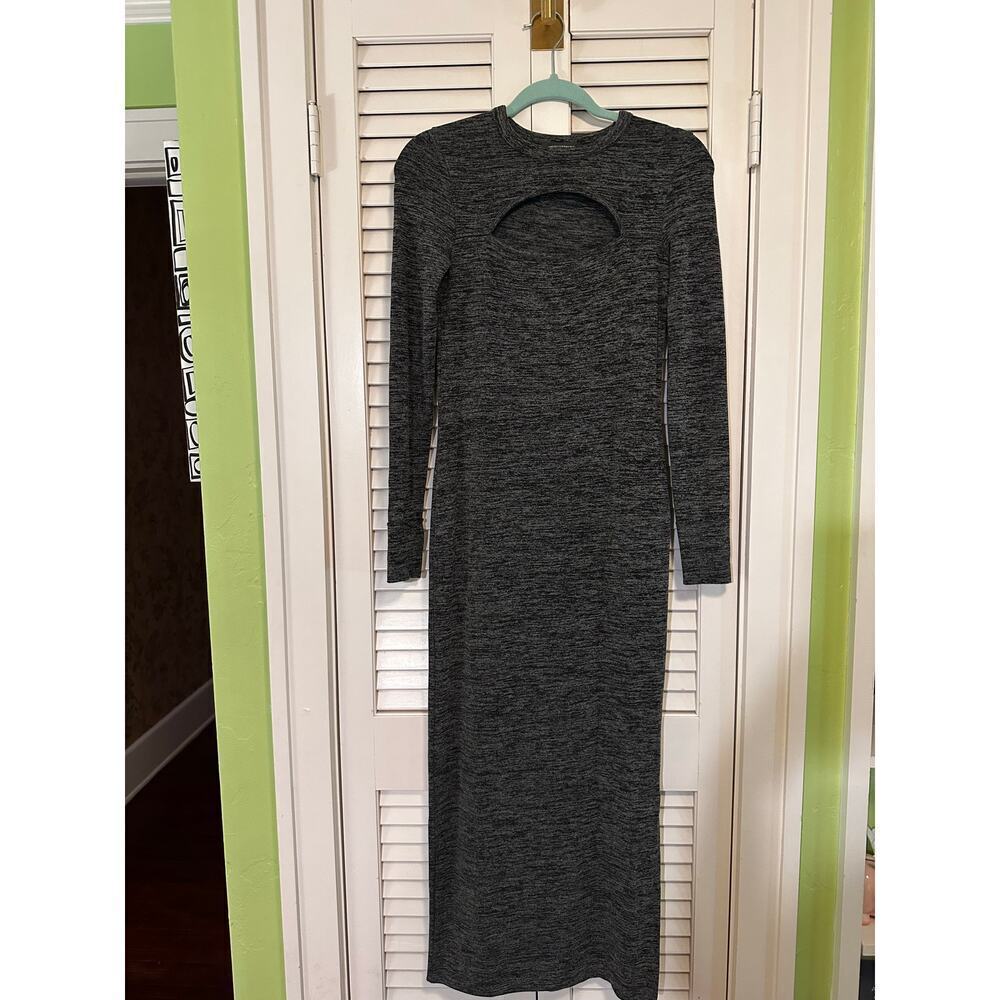 French Connection Charcoal Cutout Bodycon Maxi Dress – Long Sleeve, Size M